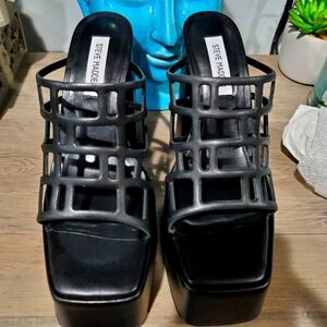 Steve Madden Black Platform Shoes with Strappy Design